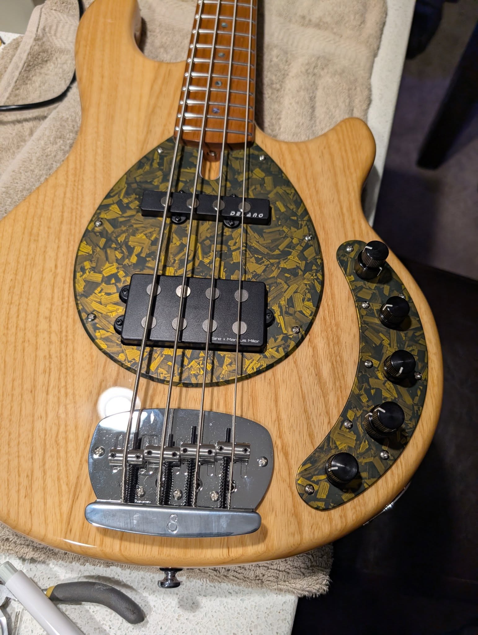 Full view of natural wood bass